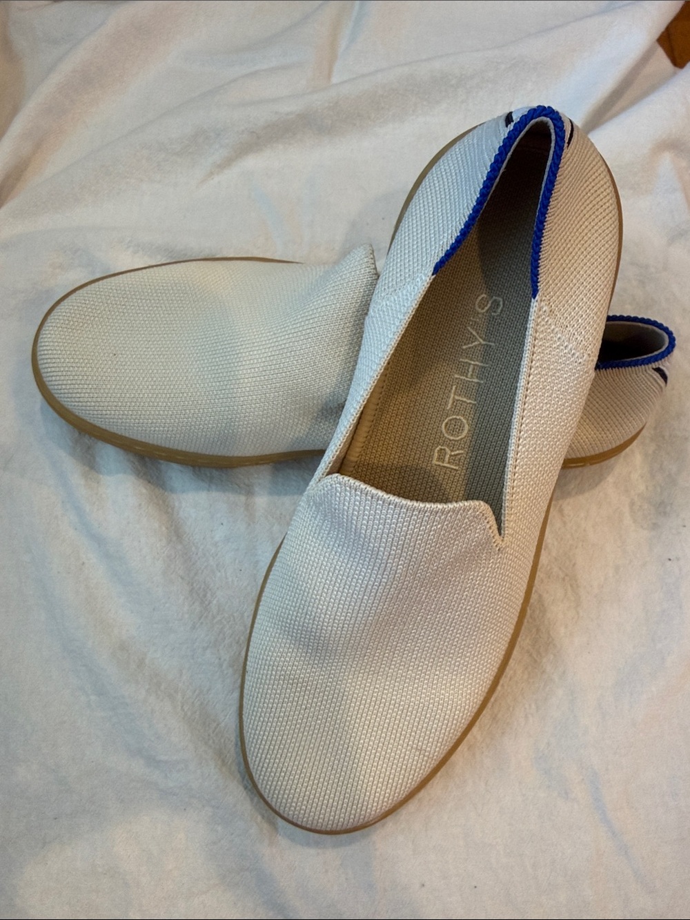 Rothy's Neutral Beige Slip-On with Light Blue Accent